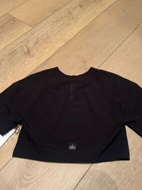 ALO Yoga Black Cropped Mesh Workout Top